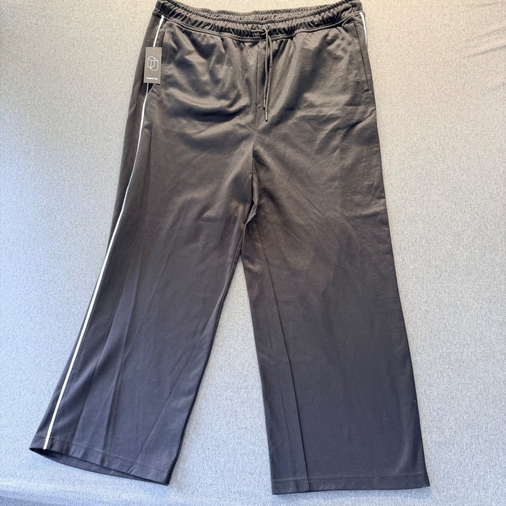 Original Use Mens XL Black Wide Leg Track Pants White Side Stripe Drawstring